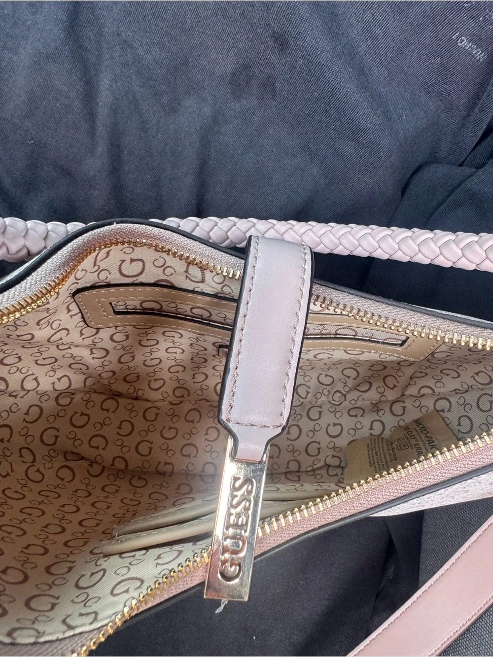 GUESS Light Pink Crescent Shoulder Bag with Logo Print